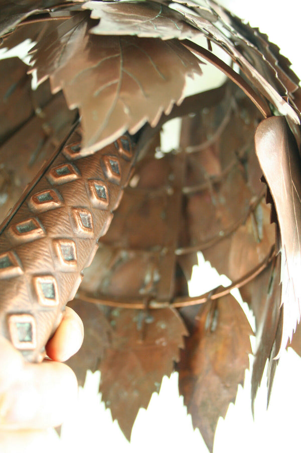 Handmade  signed  Copper  leaves desk table lamp attr maison jansen paris