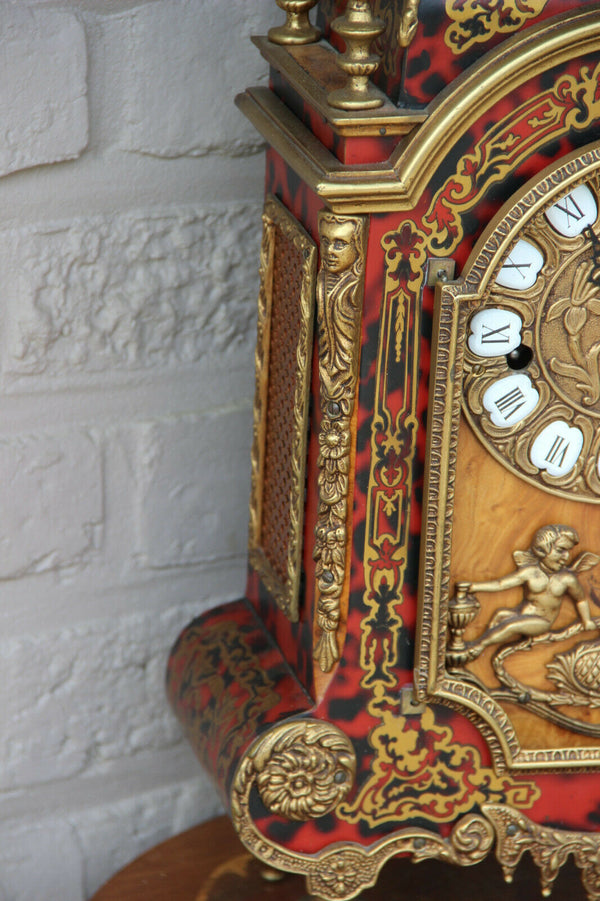 Stunning XL French boulle cartel bronze  putti figurine mantel clock