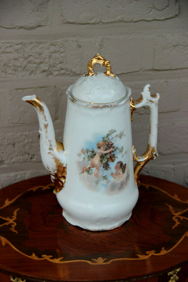 Antique French porcelain putti angels scene romantic coffee tea pot