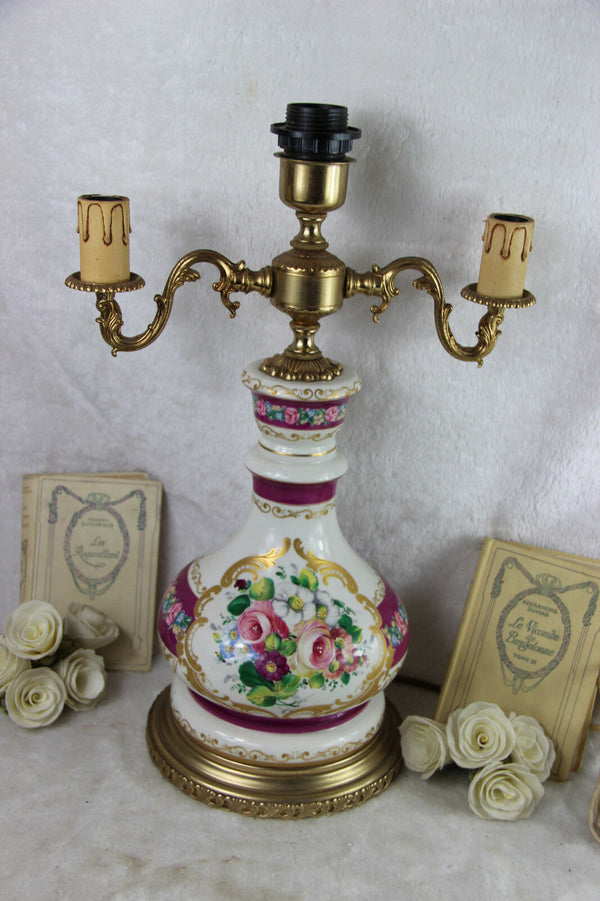 1970 French porcelain Floral Table lamp marked