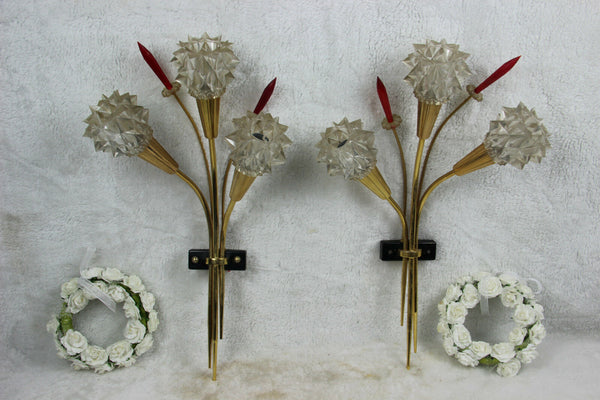 PAIR French sconces wall lights maison ARLUS mid century 1960 red retro