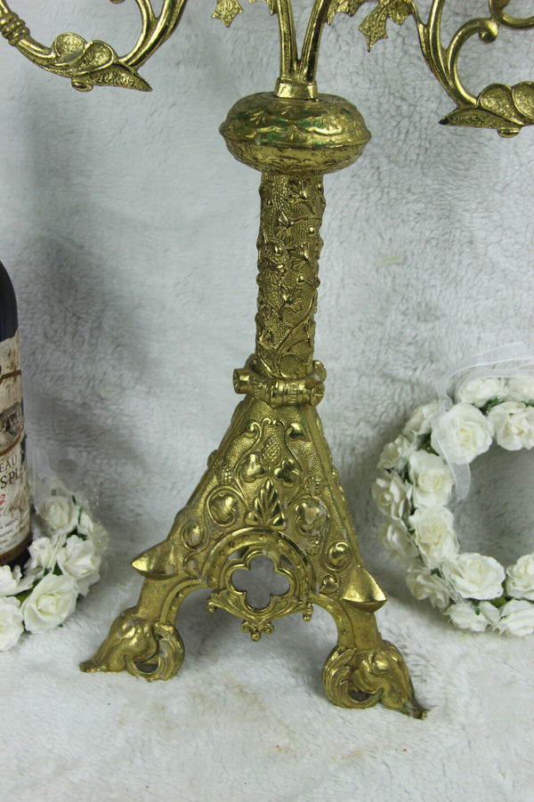 Large antique Church Altar neo gothic brass Candle holder