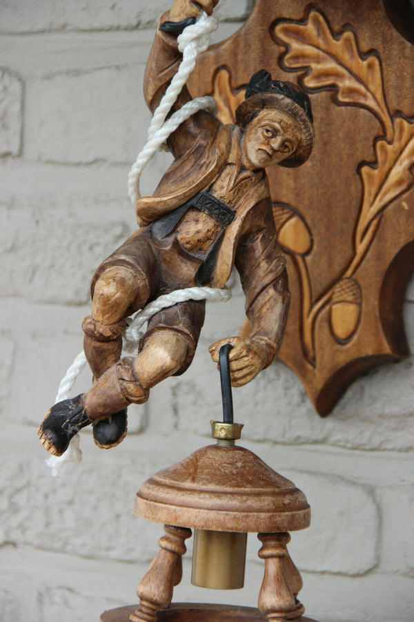 Rare Black forest wood forest Tyrol mountain climber Figurine wall lamp sconce