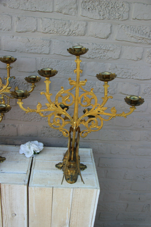 Rare XL Antique Religious Altar church Candelabras gothic dragon  enamel