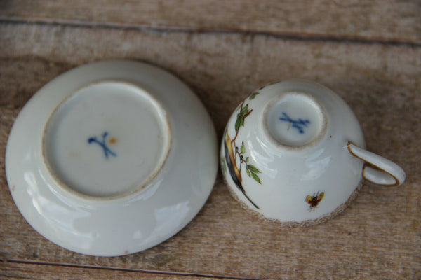 German mini blue crossed marked porcelain birds cup plate