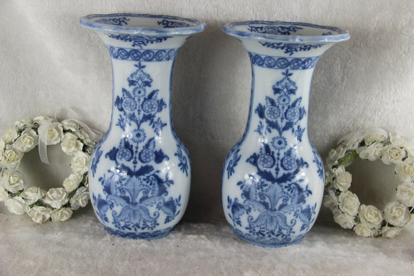 PAIR vintage holland petrus regout pottery Blue white Delft decor Vases