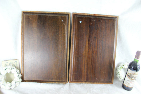 PAIR antique Black Forest wood carved hunting cabinet door panels bird no1