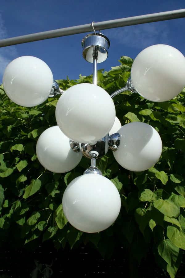 Mid-century Space age retro atomic sputnik 7 opaline glass globes chandelier 60'