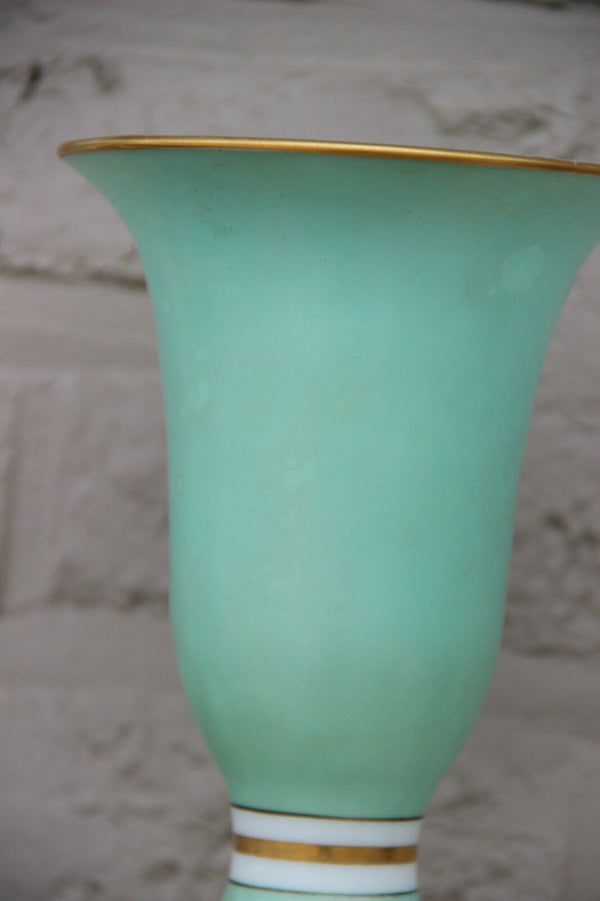 Antique French opaline glass ocean green romantic scene Vase