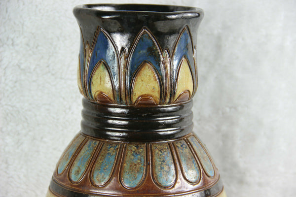 XL ART DECO Belgian CERAMIC Vase Signed DUBOIS Egypt god bird theme
