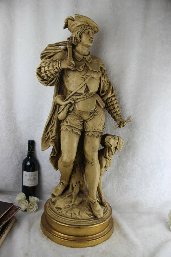 XXL Antique terracotta Statue sculpture hunter hunting dog figurine French 19thc