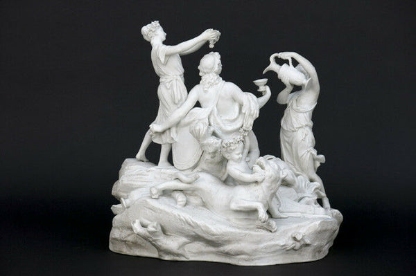 XXL French SEVRES marked Bisque porcelain Bacchus group putti after taraval 19th