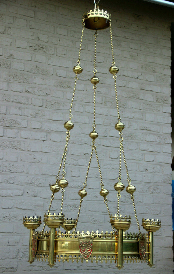 HUGE Church brass copper chandelier candle holders religious neo gothic french