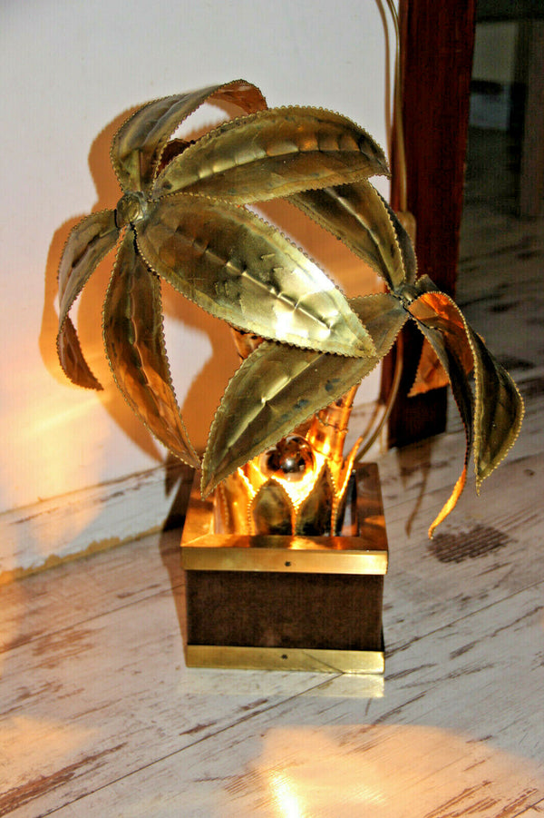 Exclusive MAISON JANSEN Brass Palm tree table lamp Velvet Hollywood regency n2