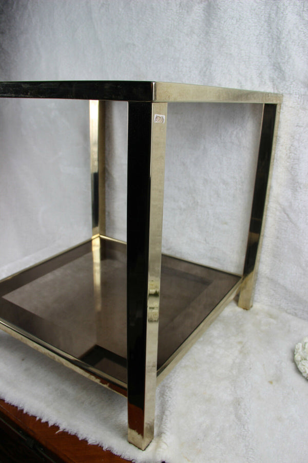 BELGO Chrome Vintage mid century Coffee side table gold gilt smoked glass n2