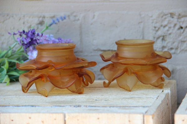 PAIR Antique amber glass paste tulip shades chandelier sconces