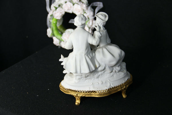 German Unterweissbach Bisque porcelain group romantic couple sheep statue