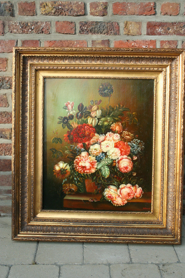 Gorgeous  flanders school oil canvas painting signed Floral still live 1960's