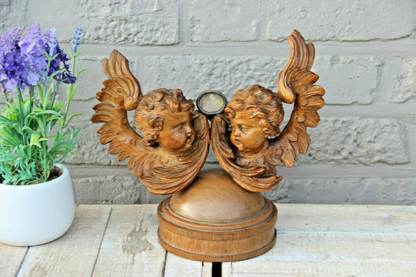 Antique French Wood carved angels putti relic holder reliquary Rare