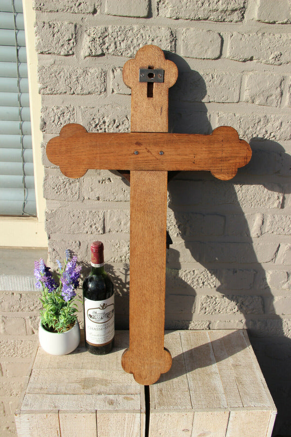 XL Antique French altar church religious wood carved crucifix christ cross