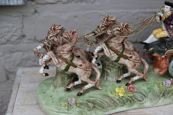 Large German porcelain carriage coach princess 4 horses Statue group