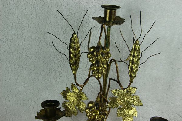 Antique XL church brass Candle holder candlestick 5 arms floral decor