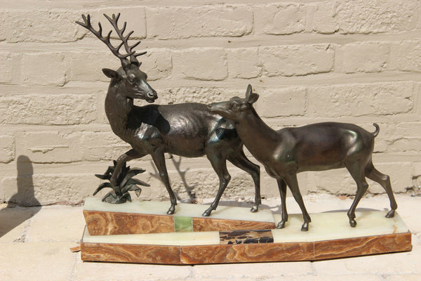 Huge XXL ART DECO 1930 Deer couple  marble spelter bronze Statue sculpture
