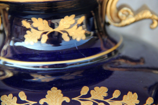 PAIR French cobalt blue porcelain de sevres Vases romantic victorian