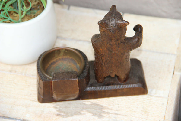 Antique black forest wood carved bear ashtray