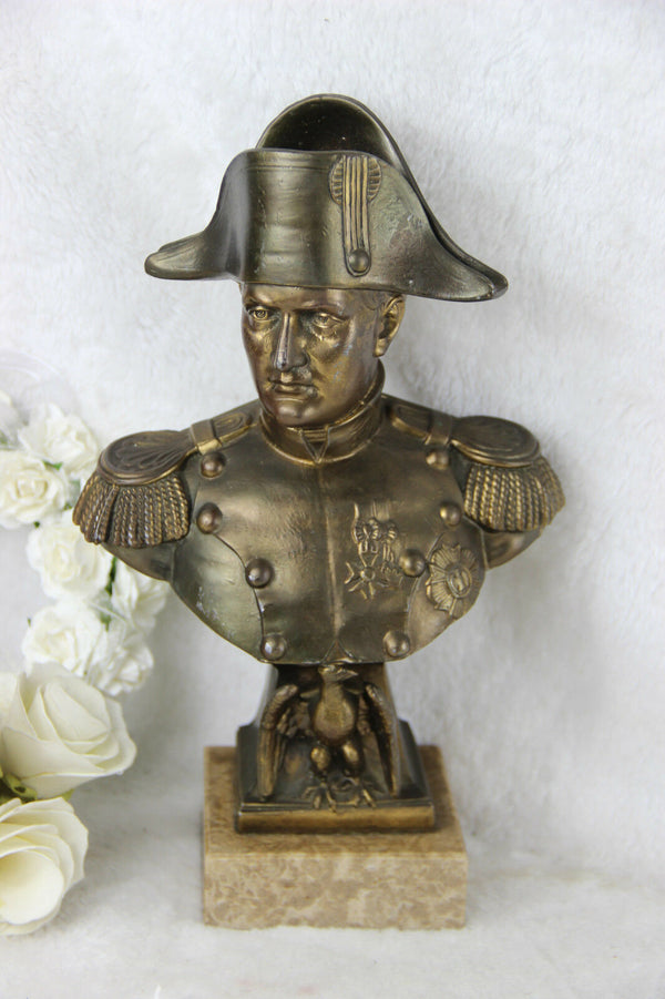 Antique French Bust Napoleon officer eagle bronze spelter Signed marble base