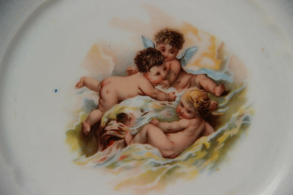 PAIR French LIMOGES marked porcelain putti angels romantic plates