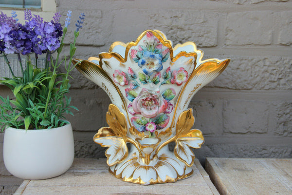 Antique French vieux paris porcelain vase relief floral decor 19th century