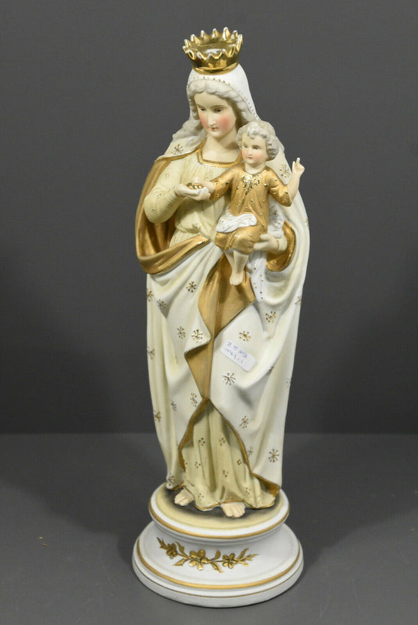 Antique French bisque porcelain Madonna child jesus figurine statue religious