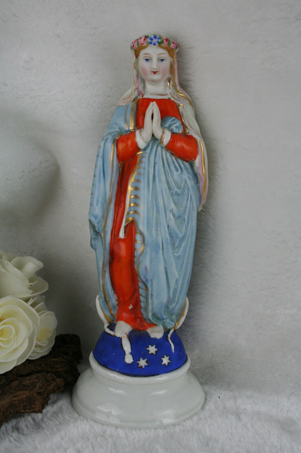French 1935 Porcelain immaculate conception madonna statue figurine