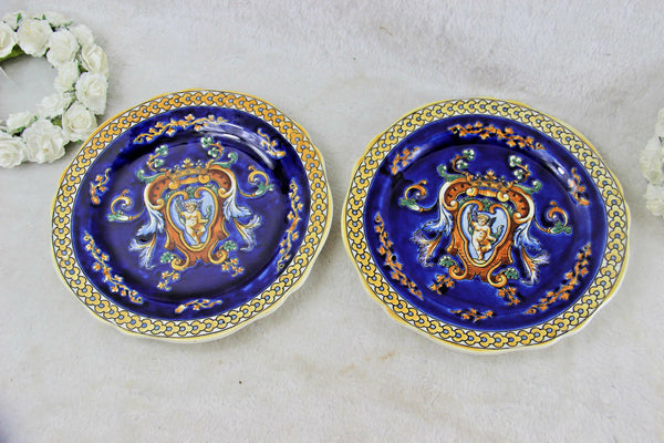 French vintage GIEN porcelain marked Plates  Putti faun mythological