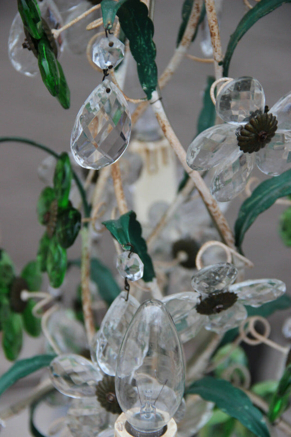 French Crystal glass green daisy flower chandelier pendant attr maison bagues