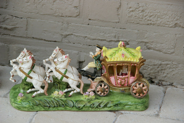 Vintage French porcelain Statue Coach carriage princess horses 1960