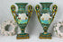 Antique pair French Barbotine majolica queen elizabeth mythological dragon vases