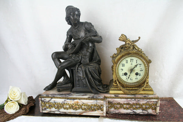 Wonderfull XL French clock spelter mucisian marble louis XVI