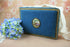 Antique FRENCH fabric box velvet nice color blue with medallion frazarte signed