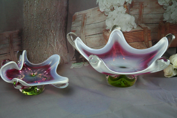 RARE pair Italian Murano art glass bowls coupe center pieces nice colours