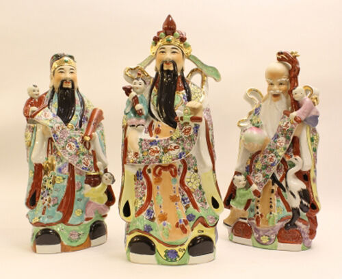 Vintage Set XL 23" Chinese porcelain immortal figurines 1960's