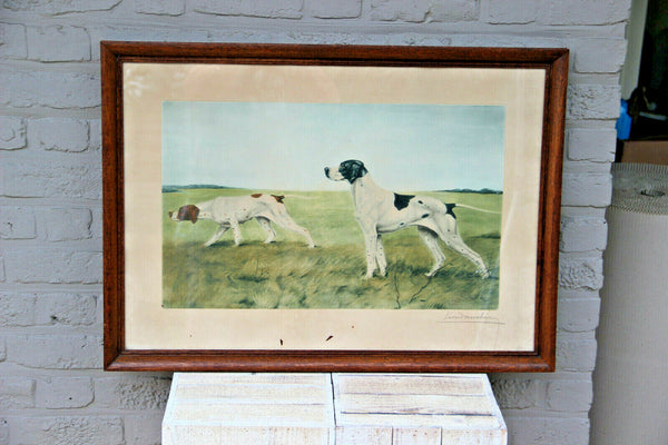 LEON DANCHIN Coloured signed Engraving framed hunting dog setters field