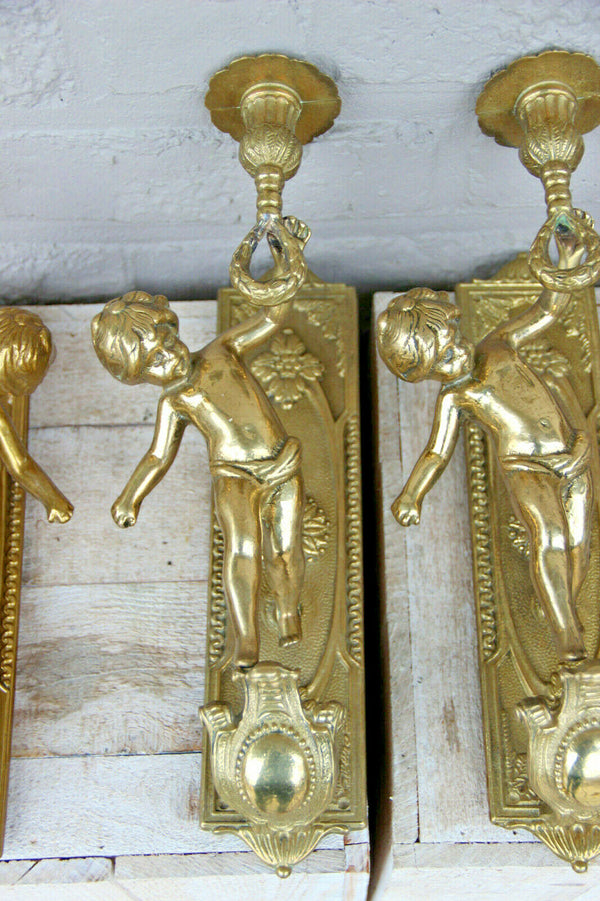 Set 4 antique Bronze putti angel Wall candle holders sconces