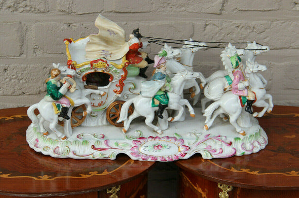 XL German Porcelain princess Coach Carriage 6 horses group statue