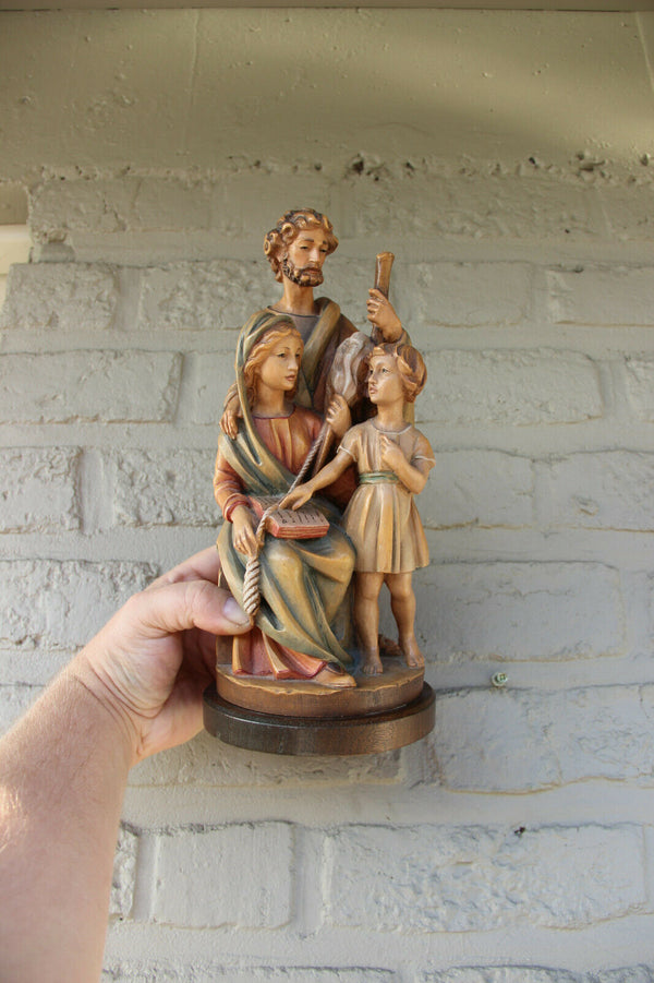 Italian wood carved polychrome paint holy family group statue mary joseph jesus