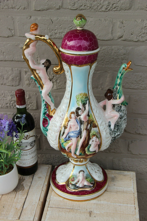 Majestical Capodimonte italian marked porcelain putti swan Ewer pitcher Vase