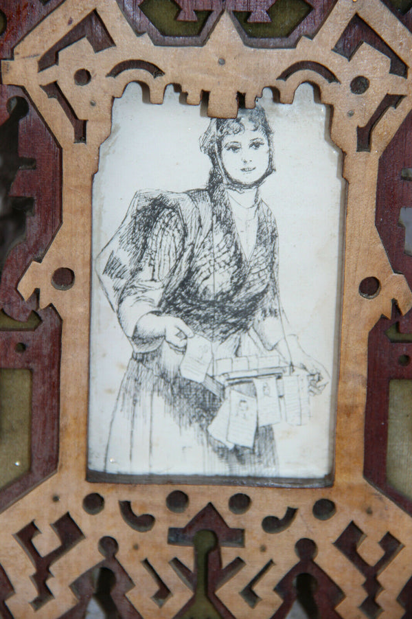 PAIR antique french art nouveau wood carved photo picture frames rare