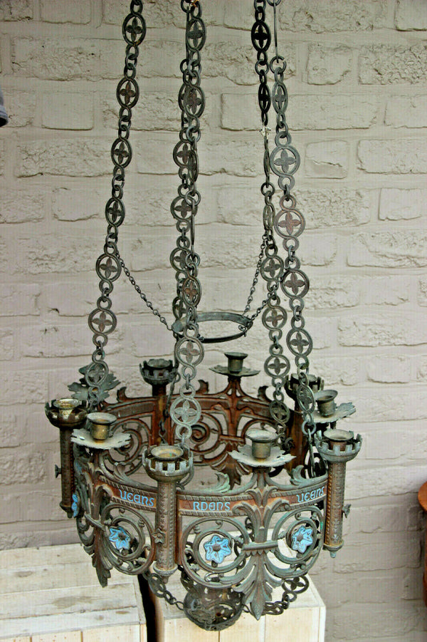 Majestical XXL neo gothic castle church Bronze enamel chandelier lamp religious