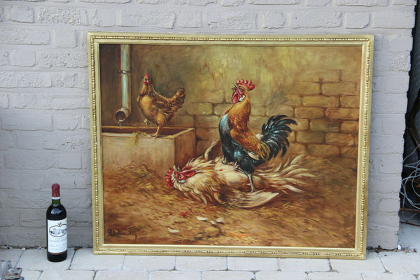 XXL Belgian top listed Paul Henry Schouten oil canvas painting fighting rooster